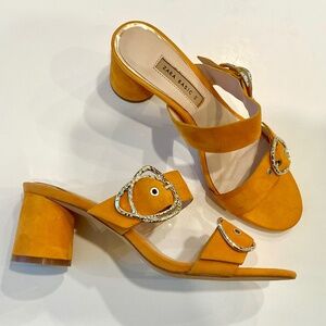 ZARA  Round Heel Buckle Mule Sandal Mustard Yellow Size EU 40 NWOT